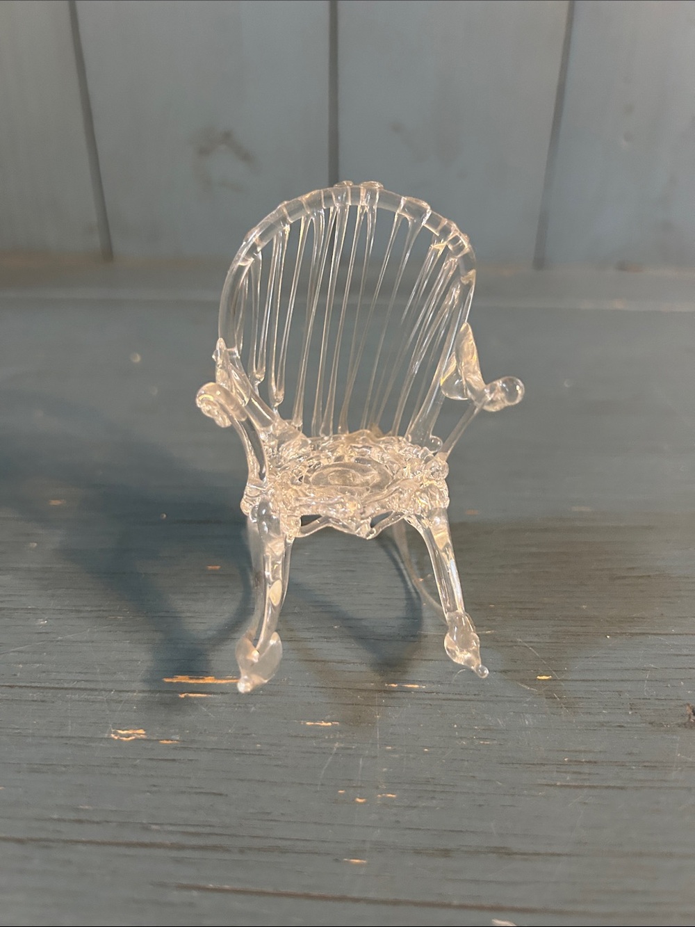 Vintage Handblown Spun Glass Clear Miniature Rocking Chair - Transparent Accent